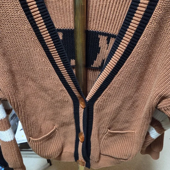 525 America Kennedy Brooklyn Grandpa Cardigan in Brown Black White Size Large - Picture 3 of 6